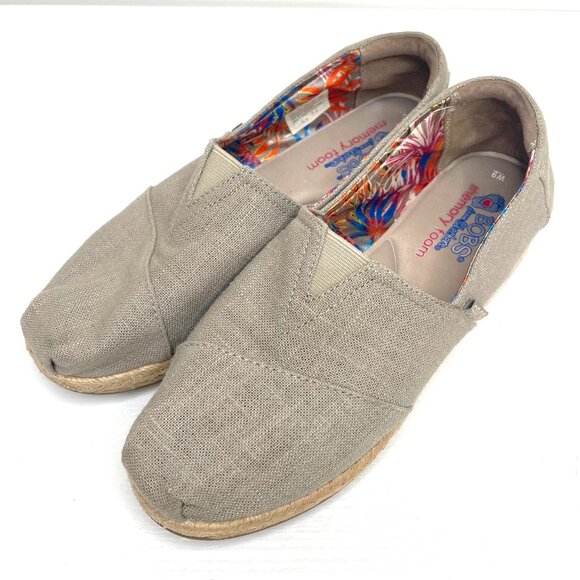 Bobs Skechers Memory Foam Shoes Womens 9 Gray Taupe High Jinx Espadrilles Slip - Picture 1 of 12